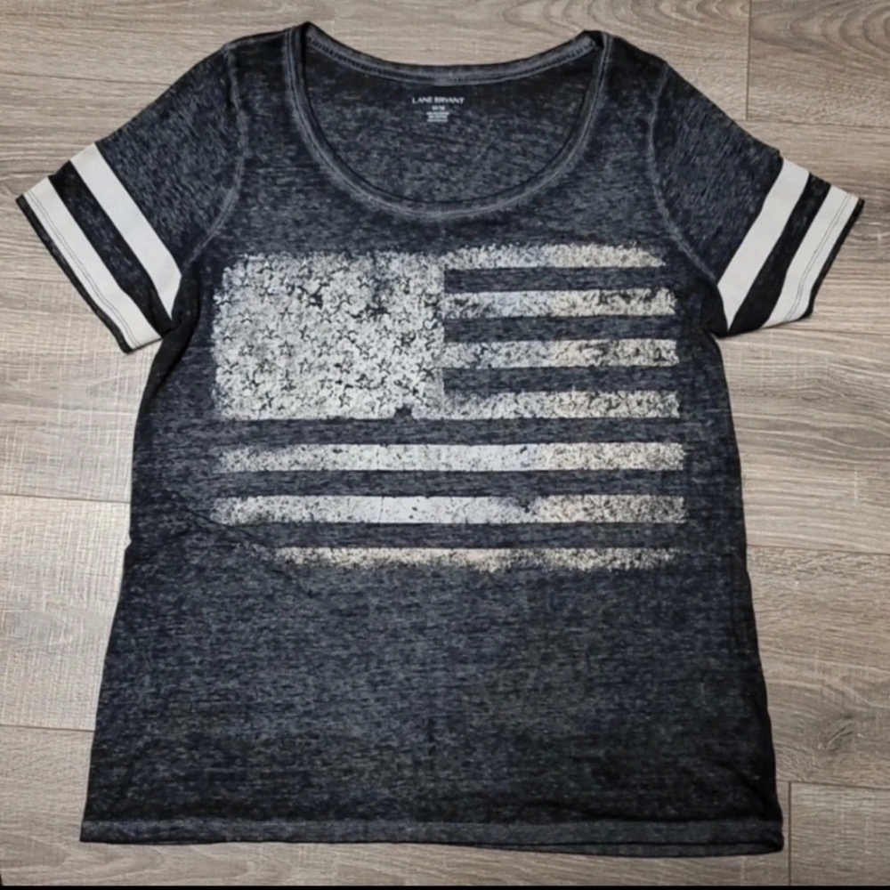 14/16 Lane Bryant sheer black flag shirt.